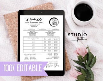Editable Invoice Template, Custom Canva Invoice Form, Business Template, Order Form Template