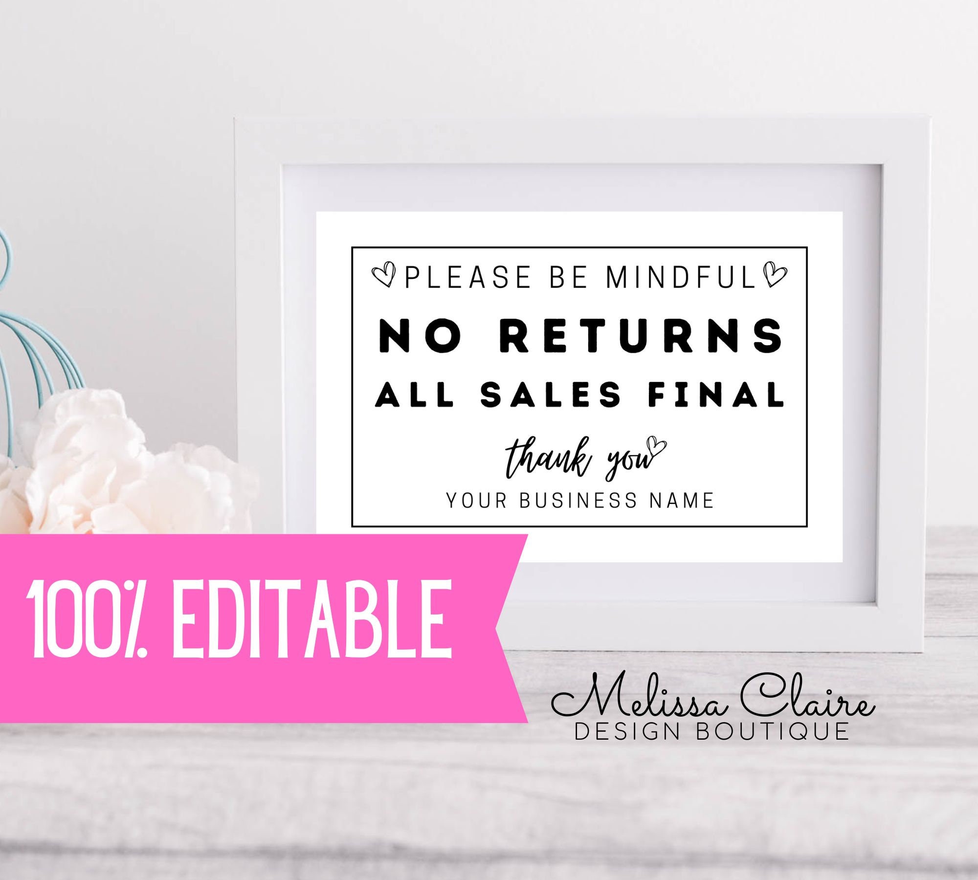 Not Returnable Sign Editable No Returns Sign Template, Printable All Sales Final Sign ...