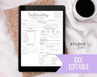 Form Editable Embroidery Invoice Order Template Custom Embroidery Form Order Ready Printable Editable Embroidery Work Order Instant Download
