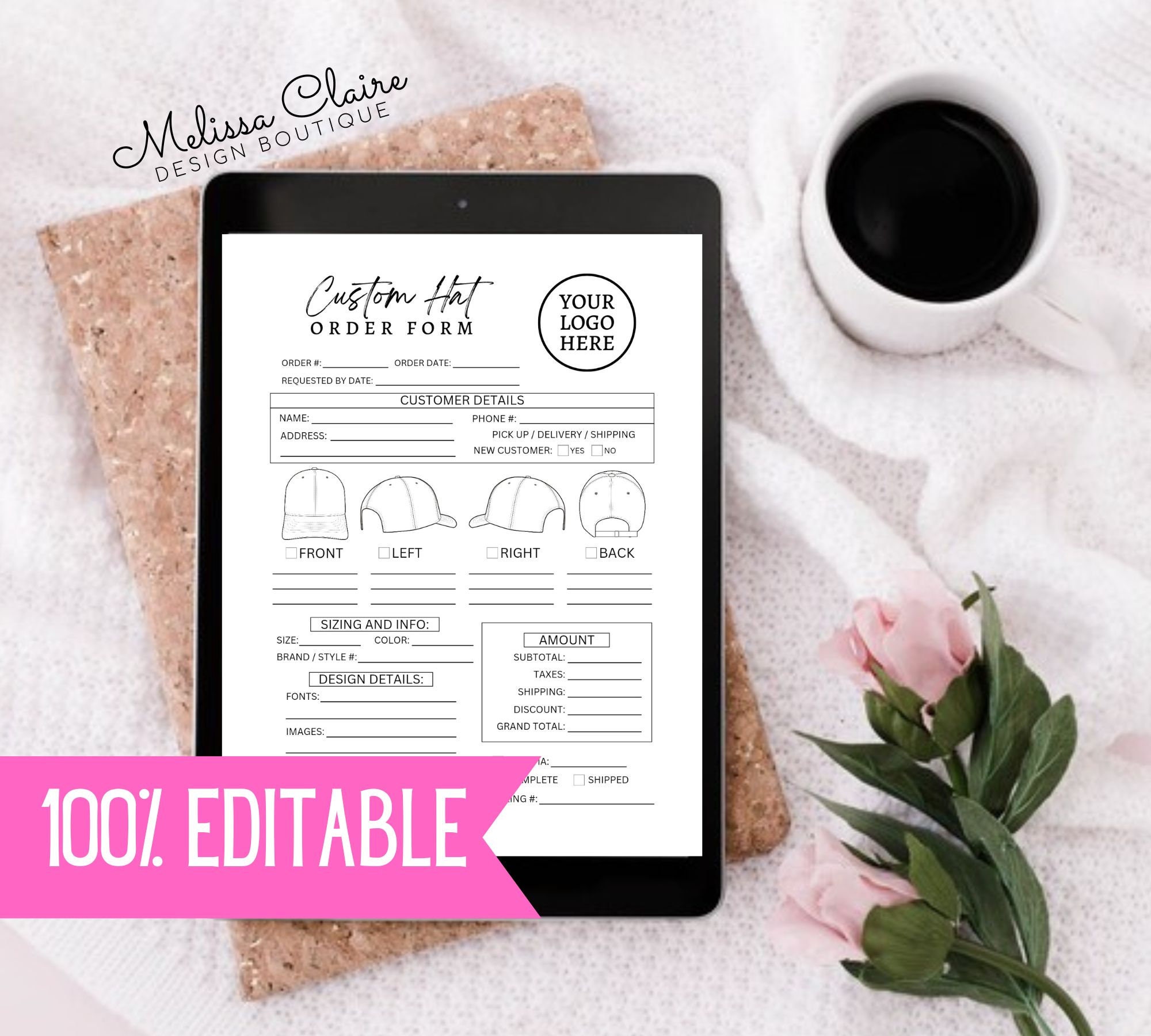 Editable Hat Order Form Template Canva Forms Custom Hat Etsy