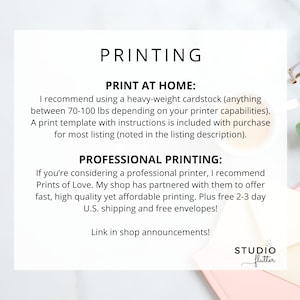 May include: White background with the word "PRINTING" in black. Text below details printing options, including "PRINT AT HOME" and "PROFESSIONAL PRINTING." The Studio Flutter logo is in the bottom right corner.