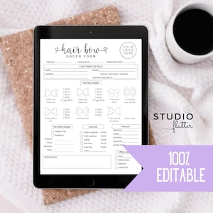 Editable Hair Bow Order Form Template, Custom Hair Bow Form, Order Ready Printable, Editable Hair Bow Work Order, Instant Download