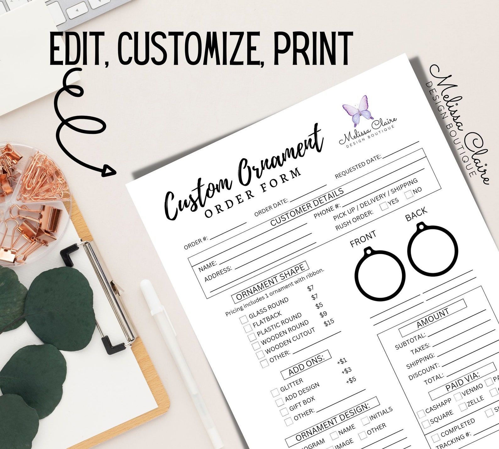 Editable Ornament Order Form Template, Printable Custom Ornament Order ...