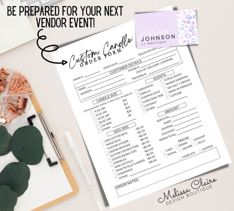 Editable Candle Order Form Template Custom Candle Form Order Etsy UK