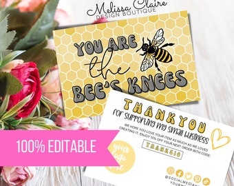 Editable Business Thank You Card, Spring Bee Business Thank You Card Template, Retro Printable Thanks For Your Purchase, Business Mailer
