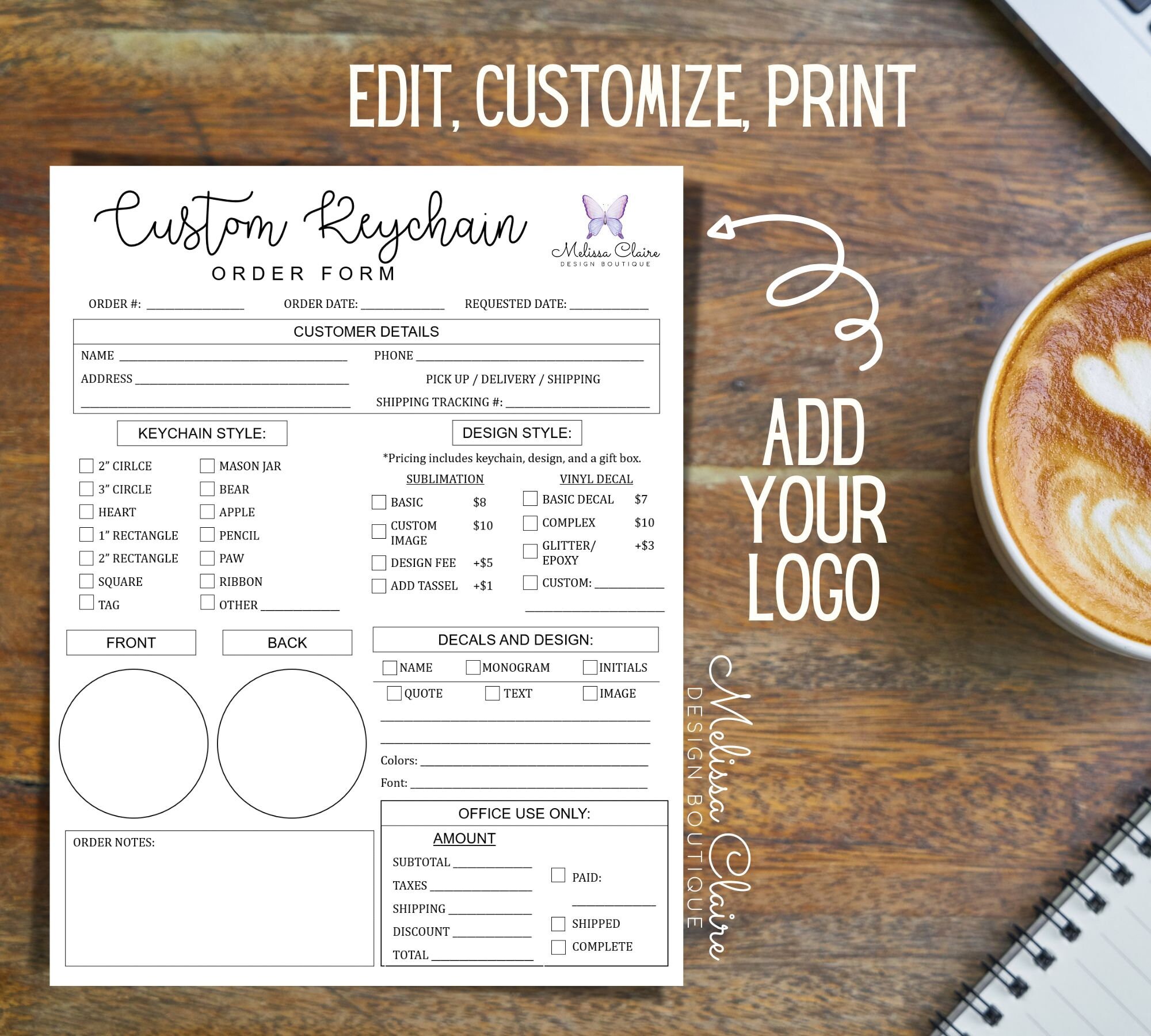Editable Sub Keychain Order Form Template, Custom Keychain Form, Order ...