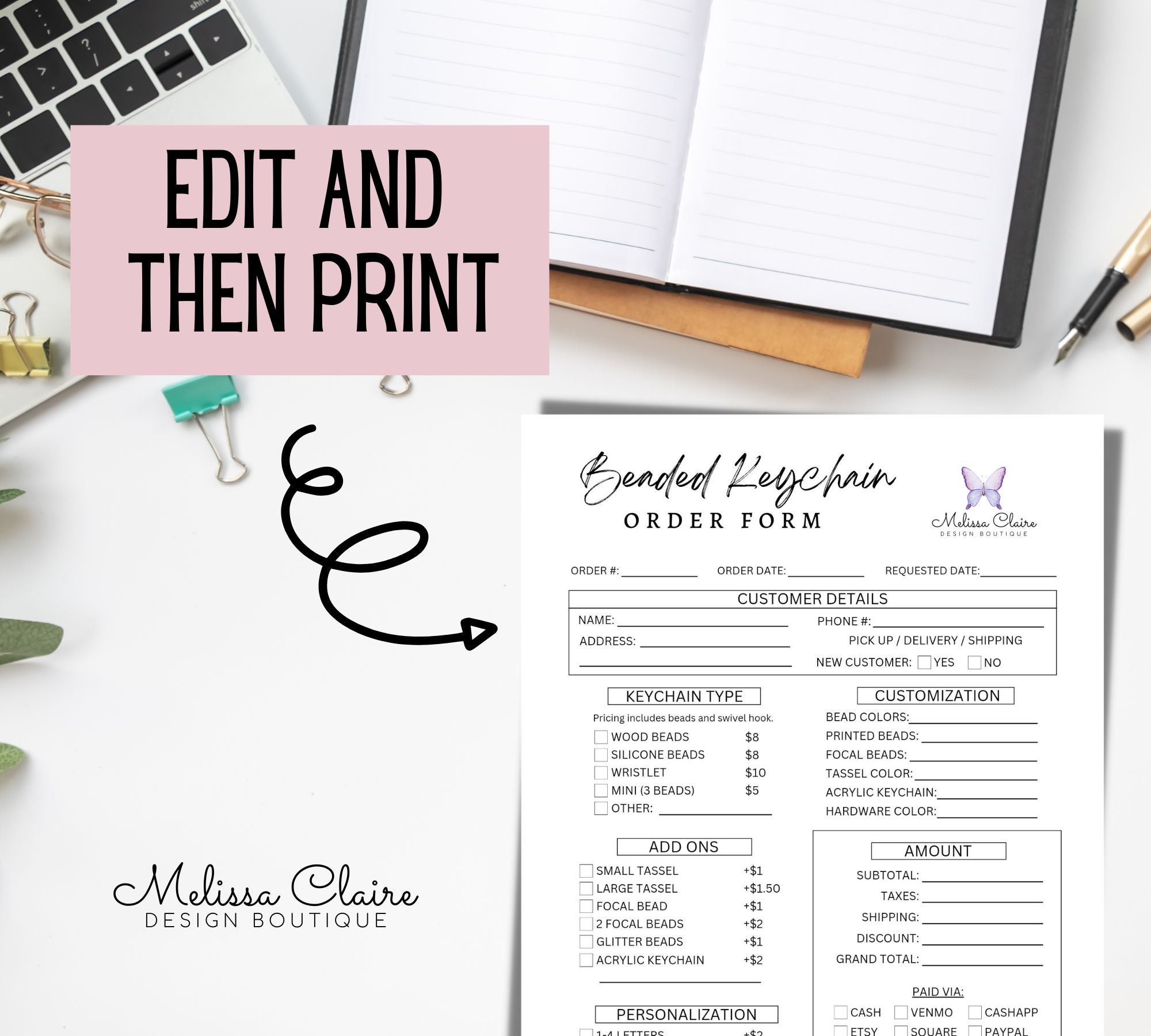 Chain Order Form Editable Keychain Order Form Template, Canva Forms, Custom Beaded ...