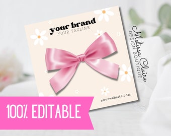 Card Bow Card Editable Template Headband Display Card Template Customizable Bow Display Card Vendor Display Card Square Bow Card