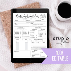Editable Sublimation Tumbler Order Form Template, Custom Tumbler Form, Order Ready Printable, Editable Tumbler Work Order, Instant Download