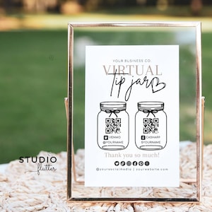 Sign Payment Printable Virtual Tip Jar Venmo Payment Sign QR Code Sign Template Editable Tips Accepted Sign Modern