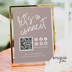 Sign Social Media Sign Minimalist Small Business Sign Modern Business Branding Instagram Sign Facebook Sign Let&#39;s Connect Sign Rose