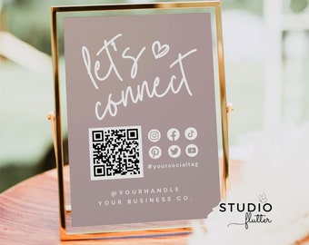 Sign Social Media Sign Minimalist Small Business Sign Modern Business Branding Instagram Sign Facebook Sign Let's Connect Sign Rose