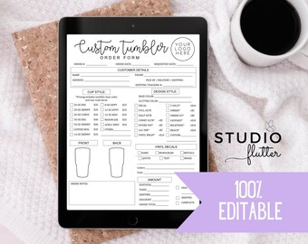 Editable Tumbler Order Form Template, Custom Tumbler Form, Order Ready Printable, Editable Tumbler Work Order, Instant Download