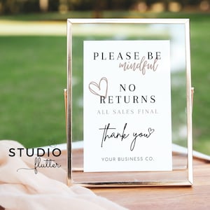 Editable No Returns Sign Template, Printable All Sales Final Sign, Customizable No Returns All Sales Final Template