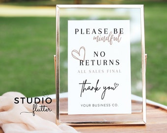 Editable No Returns Sign Template, Printable All Sales Final Sign, Customizable No Returns All Sales Final Template