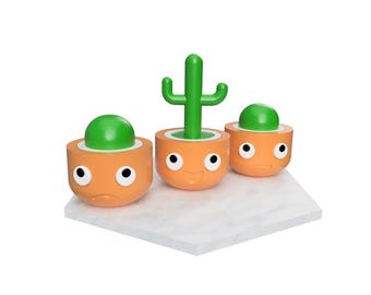 Mini Thimble Plant Mood Planters – magnetic bottom + Fidget Clicky Switch - Cactus Planter