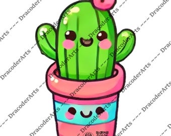 Kawaii Happy Cactus in Smiling Pot PNG Digital file Not a Physical item - PNG File - JPG File - Flowers  Instant downloads Of Digital Files