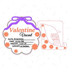 Personalized Baby Flower Birth Stats Sign SVG | Laser Cut Name Plaque with Stand & Bow | Nursery Wall Decor File - Commercial Use
