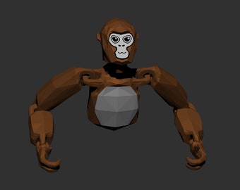 May include: A brown, low-poly 3D model of a monkey with a white face and a grey chest.