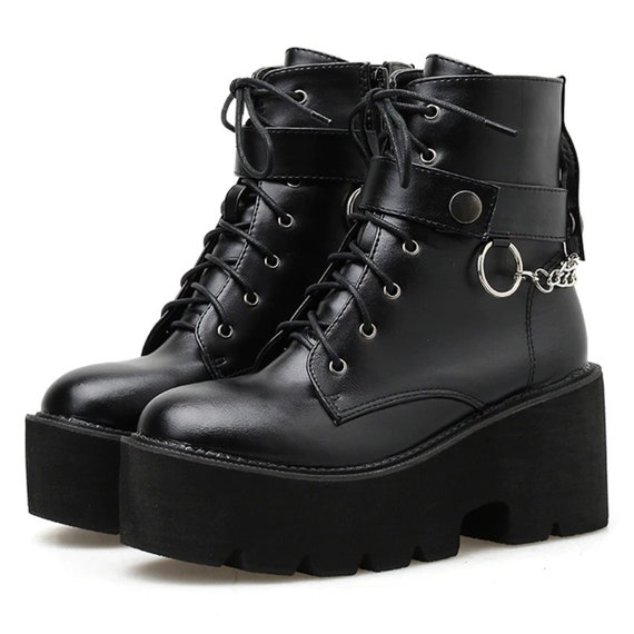 Platform Shoes Chunky Shoes Biker Boot Chains Motorcycle - Etsy