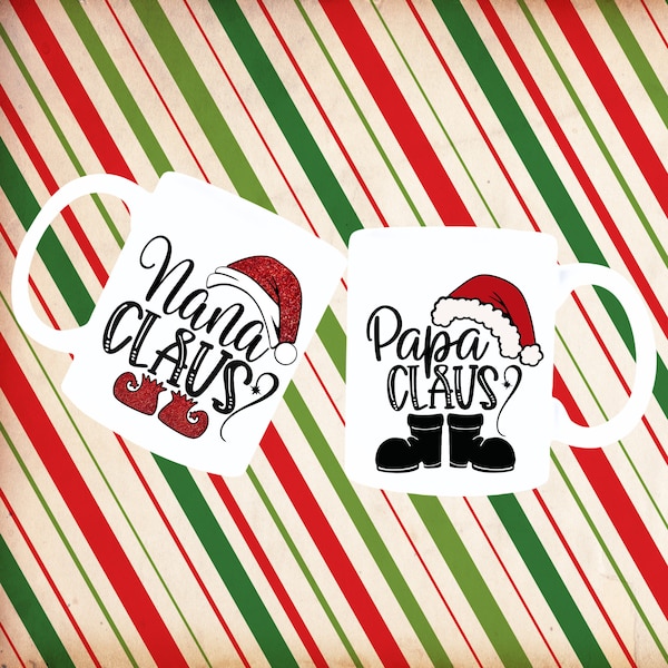 Nana and Papa Claus Mug Set, Grandparents gifts, Holiday gifts, grandma gifts, grandpa gifts, Santa Claus, Christmas, Holiday Mugs, Oma, Opa