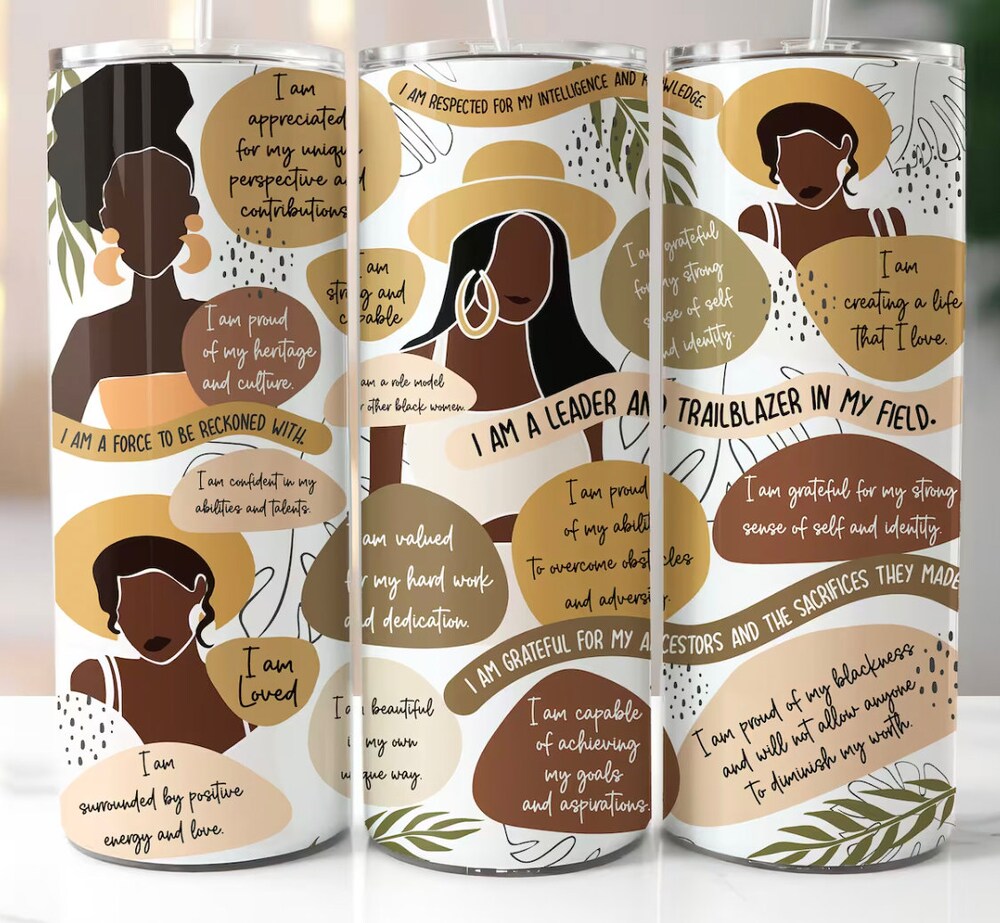 Hand Made Black Woman Affirmations Tumbler | 20Oz Tumbler With Empowering Quotes (Black Girl Magic), Fall Tumbler, Personalized Tumbler, Fall Strong Woman Unisex Style Realtorgift