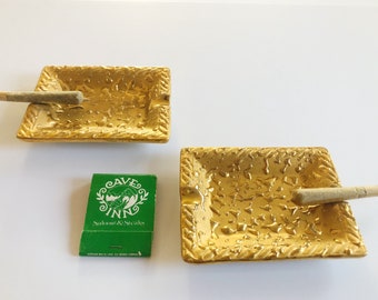 Antique Gold Ashtray Duo Set