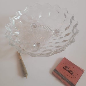 Vintage Geometric Glass Footed Ashtray