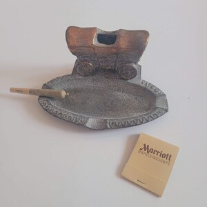 Vintage Pewter Stage Coach Ashtray w/ Smokehole