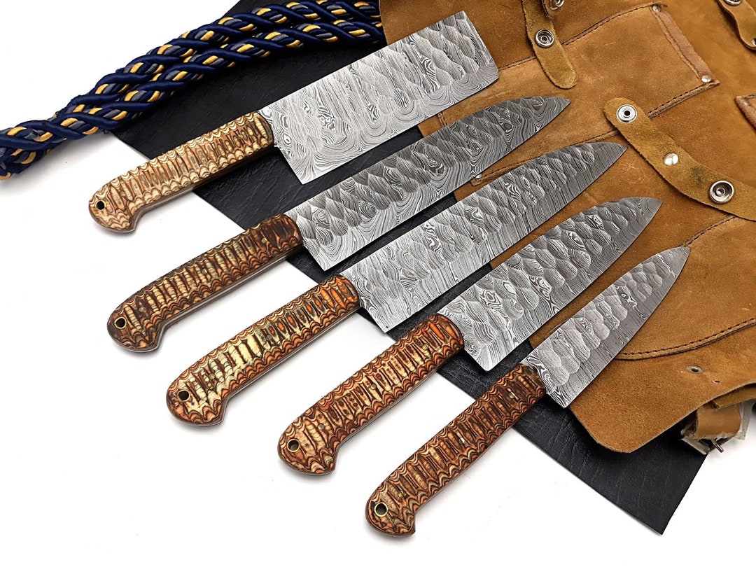 Hand Damascus Chef's Knife Set of 5 BBQ Knife Kitchen Knife Gift for Her Valentines Gift