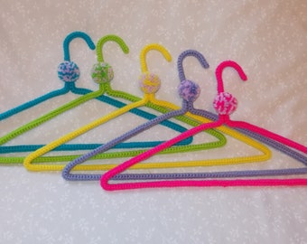 Crochet No-Slip Hangers | Handmade Yarn Covered Clothing Hanger | Lot of 5 straight-arm | MORE COLORS Available!