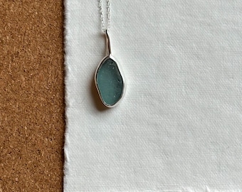 Large sea glass necklace ~ chain & pendant - closed back bezel