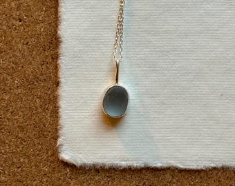 Sea glass necklace ~ chain & pendant - closed back bezel