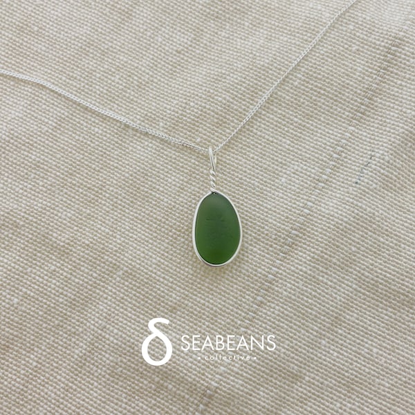 Sea glass wire necklace, green seaglass necklace, sterling silver necklace, sea glass pendant, authentic seaglass, handmade jewellery