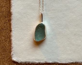 Chunky sea glass necklace ~ chain & pendant - closed back bezel