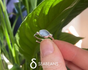 Adjustable Sea glass dot ring, minimalist, sterling silver ring, seaglass bezel, authentic sea glass, handmade jewellery gift