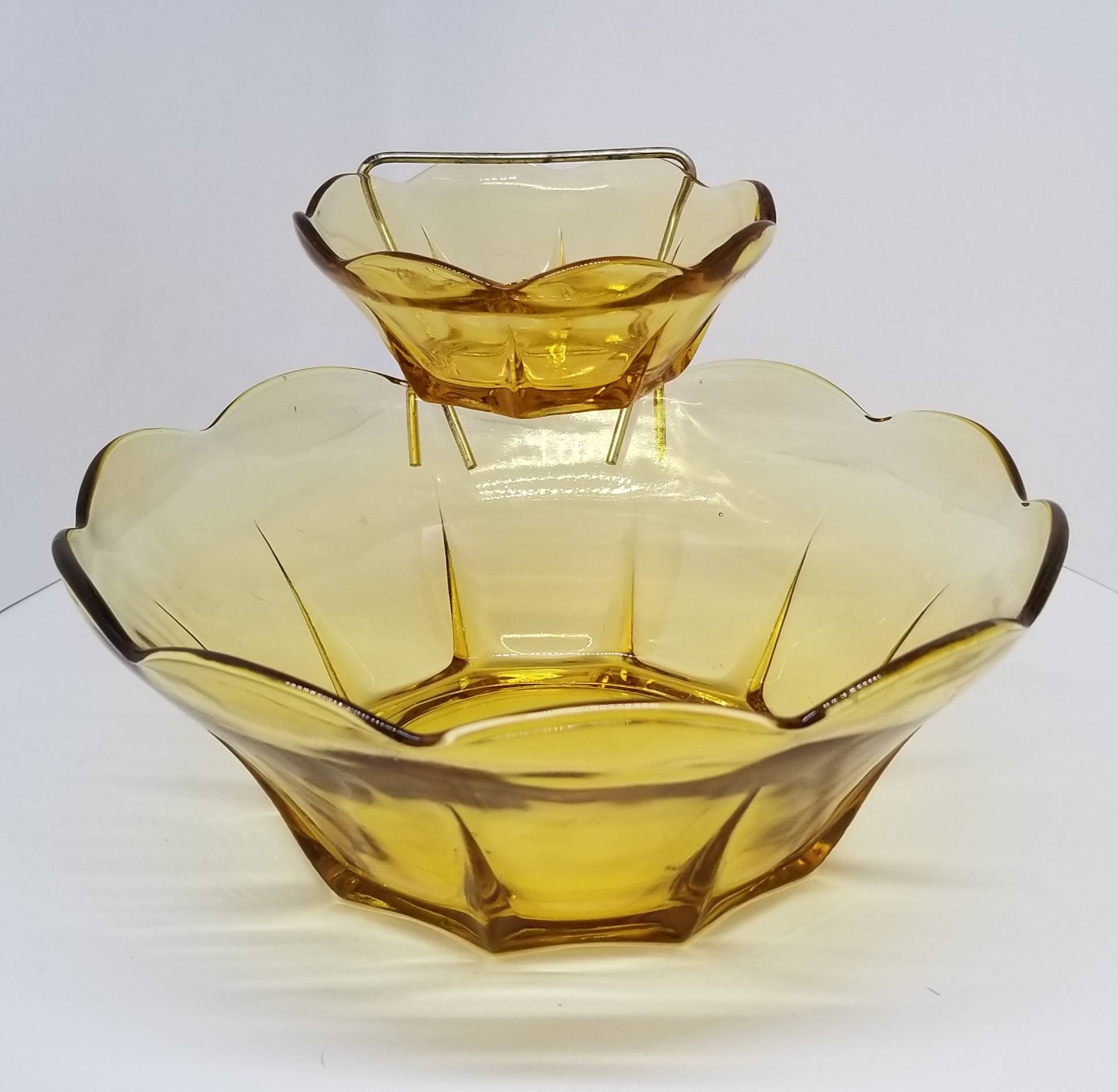 Mcm Amber Glass Chip and Dip Bowl Set Etsy