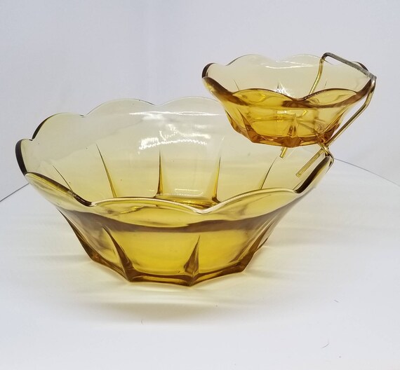 Mcm Amber Glass Chip and Dip Bowl Set Etsy