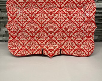 Damask Pattern Rectangular Platter - Large - Red