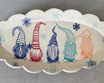 Gnome Oval Platter with snowflakes