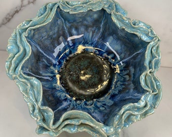 Abstract Flower Bowl in blues