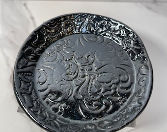 Textured Trinket Dish in metallic black.