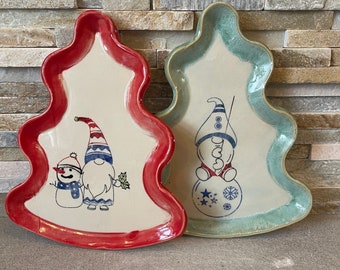 Gnome Christmas Tree Shaped Cookie Plate