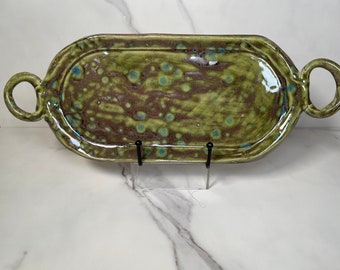 Handled Platter - small - in greens and purples