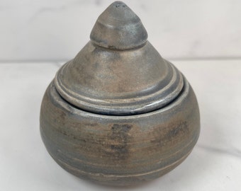 Soda Ash Fired Jar in blues and greys