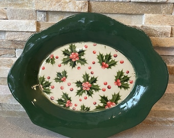Holly Platter in green - small