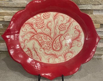 Venetian Paisley Platter in Red - Medium