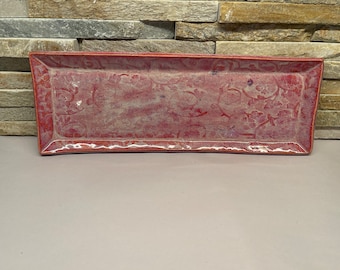 Floral Textured Sushi Plate - in reds