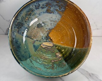 Atmospheric Effect Bowl in blues, greens and tans