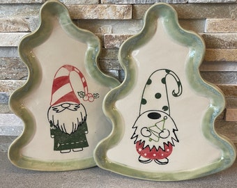 Gnome Christmas Tree Shaped Cookie Plate